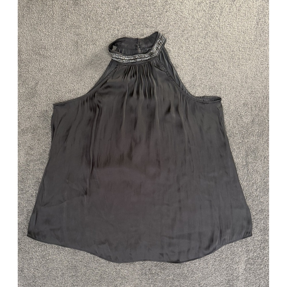 Torrid Black Satin Beaded Halter Top High Neck Sleeveless Blouse Size 00 Large